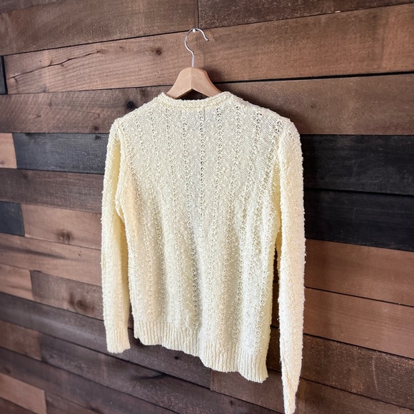 Vintage LeRoy Knitwear Cream Textured Cardigan Pearl Buttons Soft Knit L - Picture 7 of 9